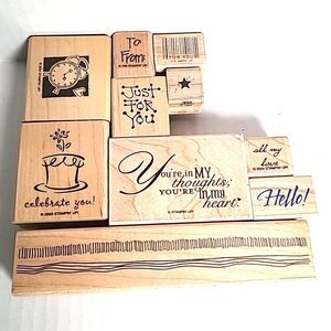Vintage Lot of 10 Wooden Rubber Stamps Boarder Star Note  Scrapbooking Stamping